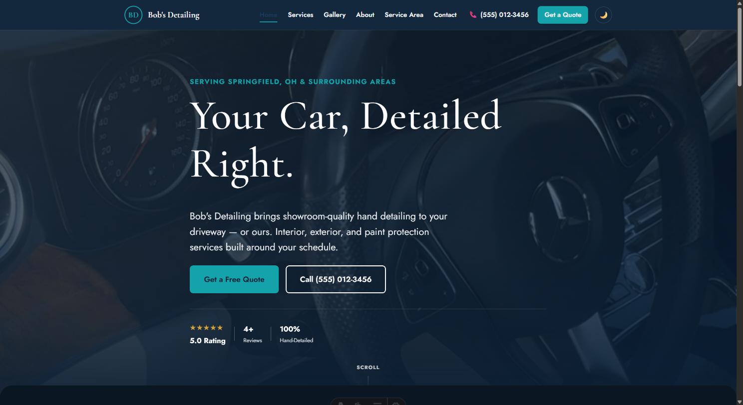 Bob's Detailing's real public website, built on Morium