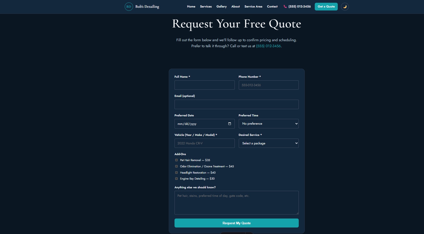 Online Booking Page