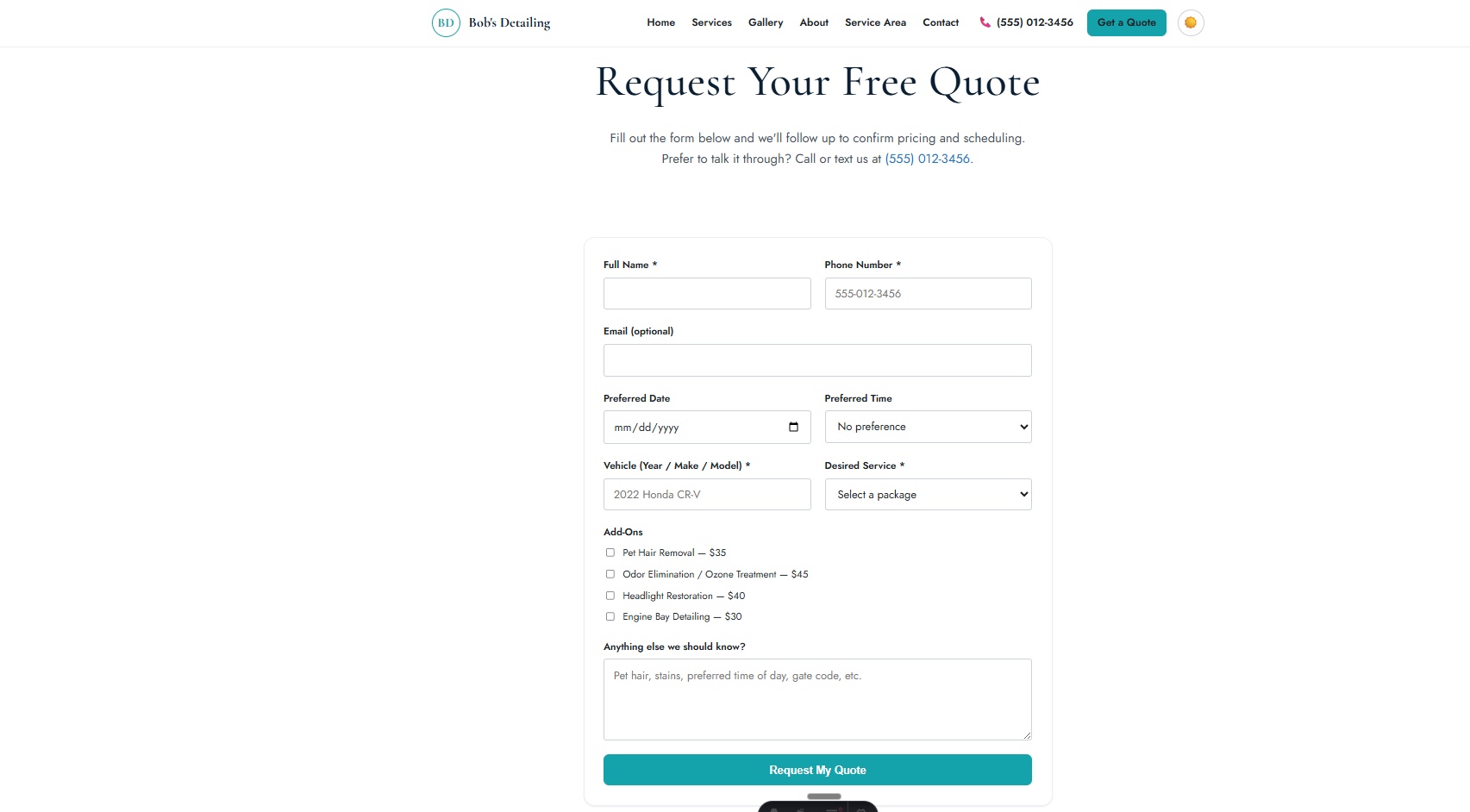 Online Booking Page (light mode)