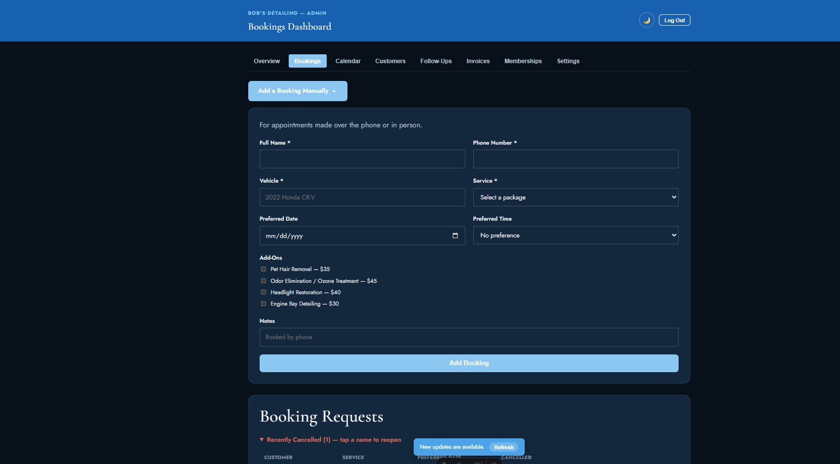 Bookings — expanded